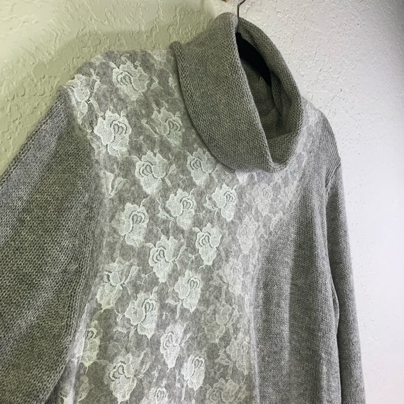 SOFT SURROUNDINGS Claudette Cowl Turtle Neck Long Tunic Knit Lace Wool Sweater - Picture 6 of 12